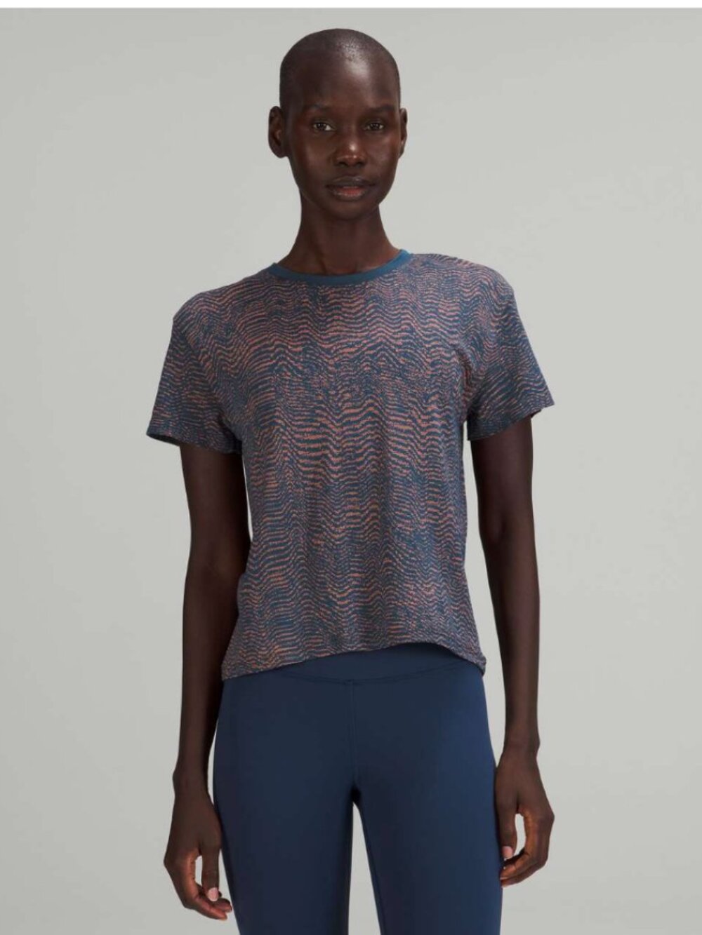 Lululemon Train to Be Short Sleeve Shirt Ripple Wave Mineral Blue / Orange Soda